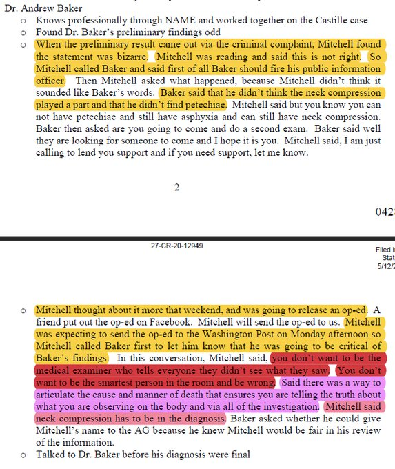 AsianB15's tweet photo. @RandyEischer @NoraKarns @ProudSocialist 2. The ORIGINAL opinion of the M.E. was that the knee on the neck was not important but he changed his view after being threatened and worrying that case would "end career." https://t.co/6h3H5nylqW