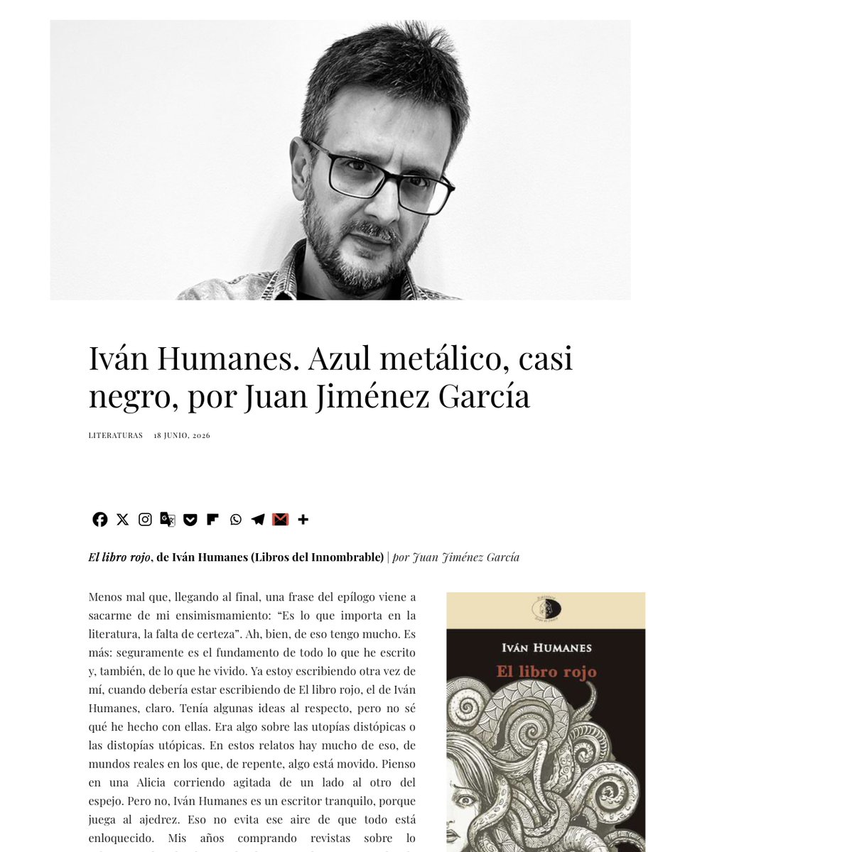 LibrosdelInnomb's tweet photo. El crítico Juan Jiménez García analiza la poética de Iván Humanes en @diariosdedetour: «Una observación del revés del mundo bajo un cromatismo tan frío como magnético».:
https://t.co/547fXXKFfz
#IvánHumanes #LibrosDelInnombrable #DiariosDeDetour https://t.co/5NOIdwBHmm