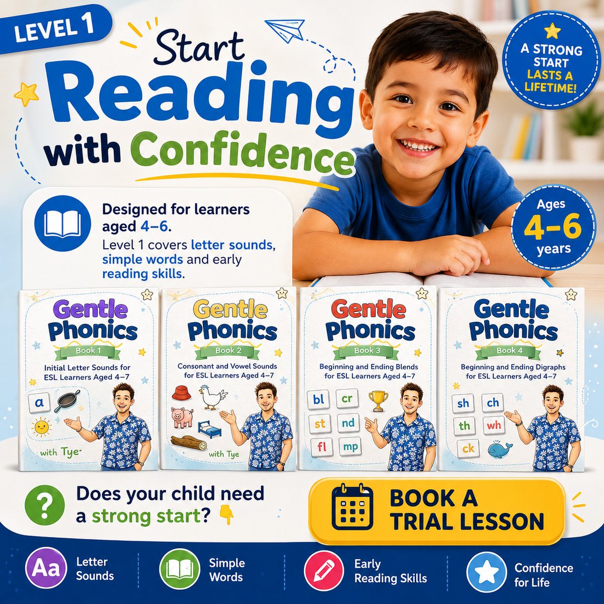 Dv8DesignsZA's tweet photo. Start Reading with Confidence
Designed for learners aged 4–6. Level 1 covers letter sounds, simple words and early reading skills. Does your child need a strong start? 👇

Book a Trial Lesson - https://t.co/R47eKZloAT

#gentlephonics https://t.co/jX8koVfgzX