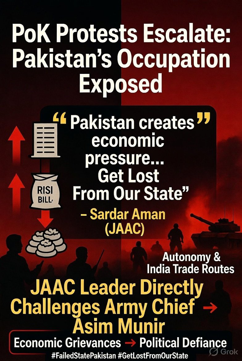 SWhisper09's tweet photo. PoK is rising!

JAAC’s Sardar Aman: Pakistan blocks supplies, exploits resources &amp; stops India trade.

Direct challenge to Army Chief Asim Munir.

Time for freedom from occupation! 

#PoKFreedomFromOccupation #GetLostFromOurState https://t.co/e4KHEIeQEG