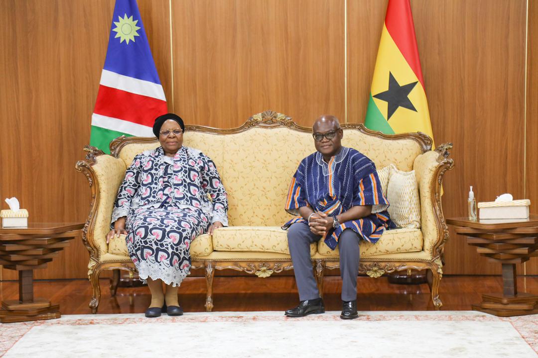 NamibiaGhana's tweet photo. The High Commissioner of Namibia to the Republic of Ghana, Ambassador Ndiyakupi Nghituwamata, today welcomed President Netumbo Nandi-Ndaitwah upon her arrival in Accra. https://t.co/bQyWPTA8y3