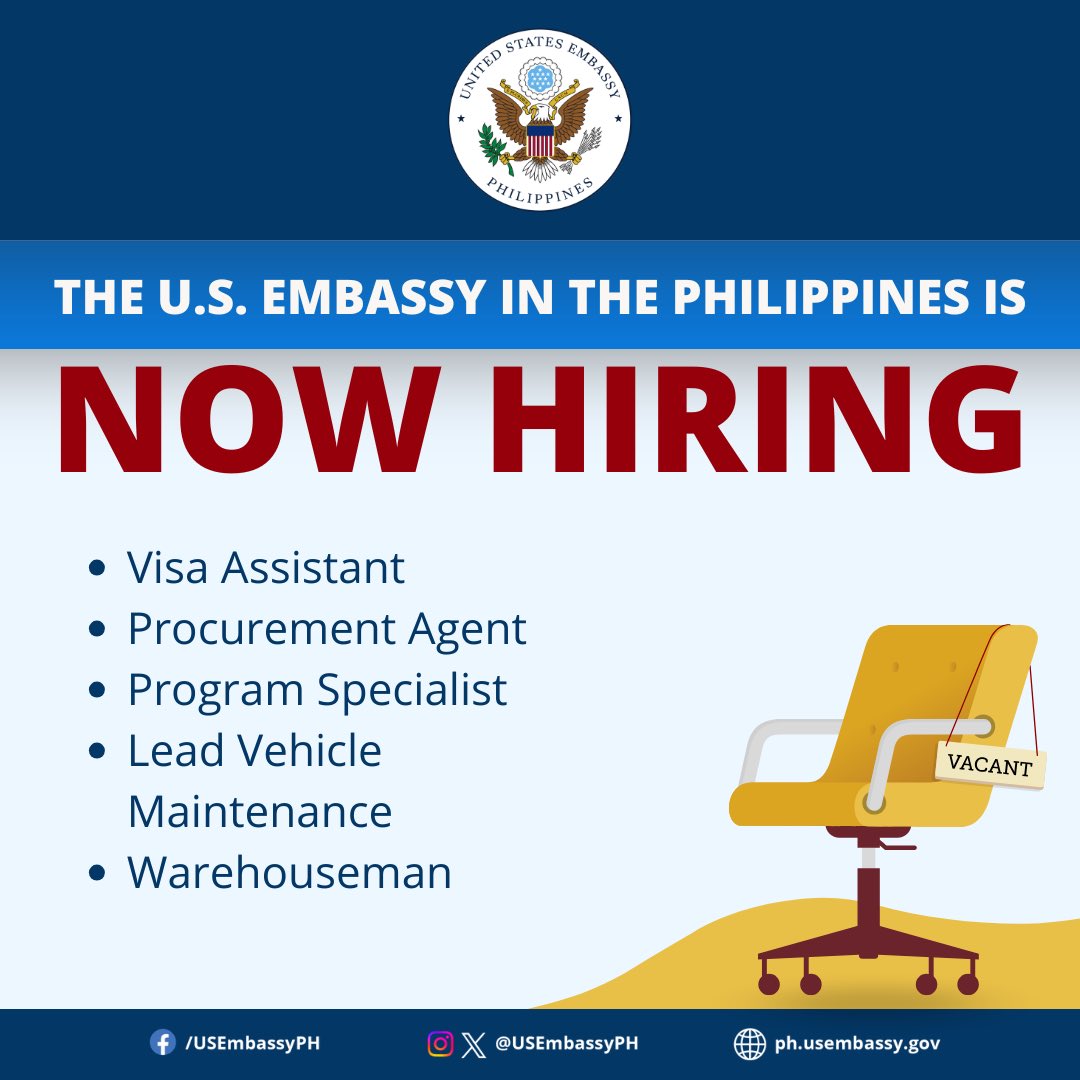 Job vacancies at the U.S. Embassy in the Philippines.