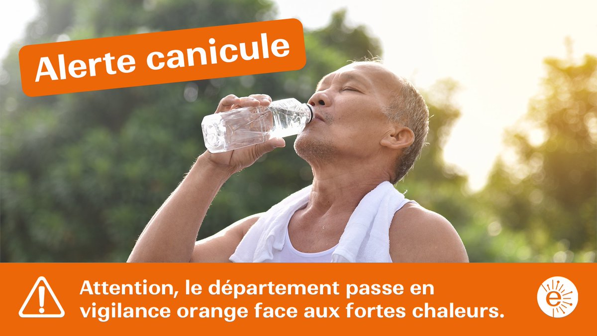 CDEssonne's tweet photo. 🟠 Canicule - Vigilance orange

Le département de l’Essonne est placé en vigilance orange canicule à compter de 12h.

☀️ Hydratez-vous régulièrement
🏠 Restez au frais autant que possible
👵 Prenez des nouvelles de vos proches les plus vulnérables

👉 https://t.co/rtYl9pe5zK https://t.co/vbNAD5icnj