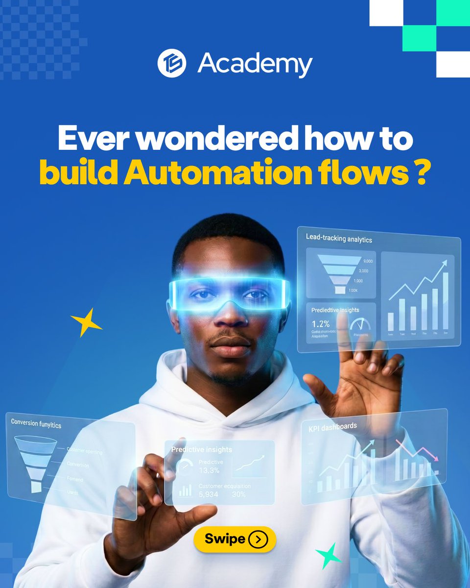 TechSphereAcad's tweet photo. AI Automation is the skill of using AI tools to build systems that perform tasks automatically; like content creation, customer support, lead generation, data handling, and more.

Career Pathways include:
• AI Automation Specialist
• Business Process Automation Consultant
• No-Code AI Developer
• AI Product Manager
• Intelligent Systems Analyst

You can learn to build real projects like automated content systems, chatbots for businesses, lead generation funnels, and productivity workflows that save hours every day. 

You can start today by clicking the link in bio or sending us a DM!
