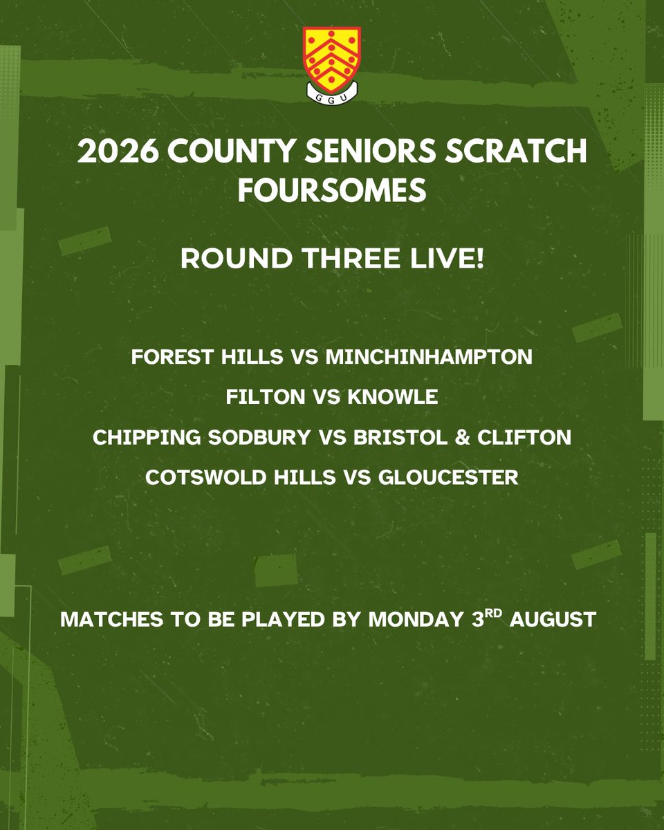 Glosgolf's tweet photo. GLOUCESTERSHIRE Presidents Cup &amp; Seniors Scratch Foursomes Salver Round 2 matches have been played so we move to Round 3 - well played to all teams that are still in the draw and good luck everyone! #GloucestershireGolf  #PresidentsCup #SeniorsGolf #GolfTournament https://t.co/9VPgwrAOLN