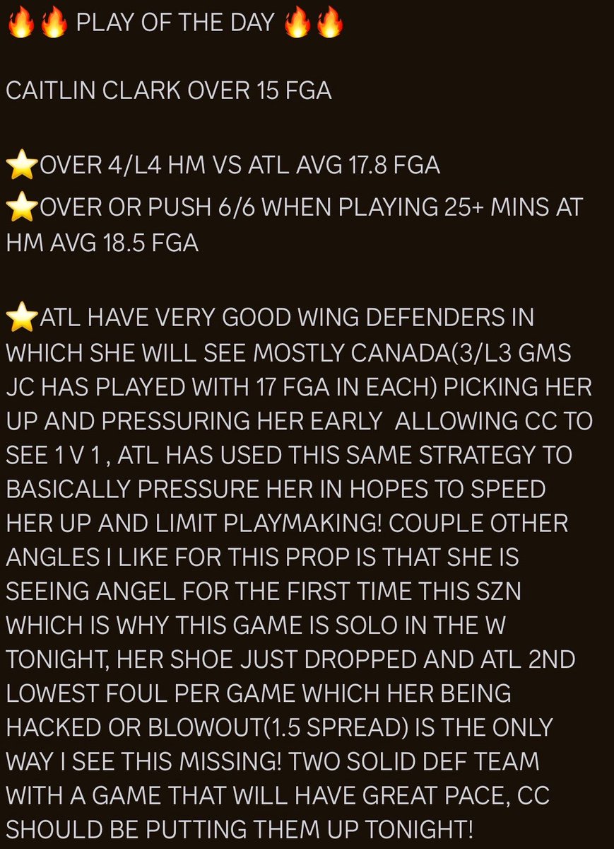 RACKEMSPORTS's tweet photo. 🔥🔥 PLAY OF THE DAY 🔥🔥

CAITLIN CLARK OVER 15 FGA

 #POTD #PLAYOFTHEDAY #PrizePicks #playerprops #DFS #pp #mlb #NFL #NFLPRIZEPICK #nfltwitter #nbatwitter #NBA #nbaplayoffs  #NBAFinals #alwaysknicks #gospursgo #tiktok #NBAprizepick #WNBAPicks #nbaespn #wnba #NBACup #statefarm #caitlinclark #nbaprop #nbaplays #WNBATwitter #WNBAProps #wnbabets #nbabets #WNBA #nbapickstoday  #Gambling #gamblingx