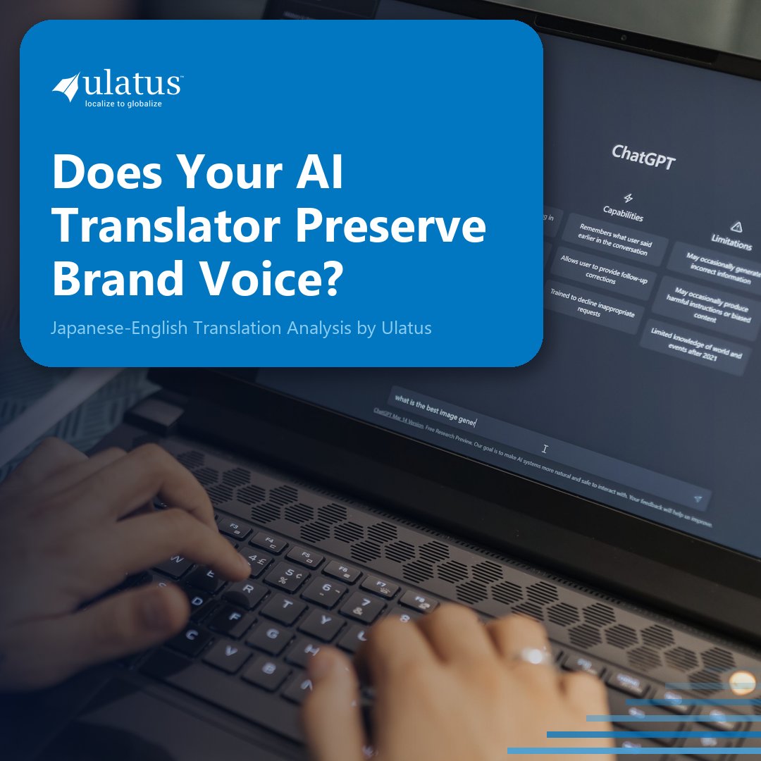 ulatus's tweet photo. Your AI translator passed grammar check. Did it preserve brand voice? 
GPT-4o scored just 0.29 on Japanese negative questions. 

Full 2026 tool breakdown: https://t.co/uVXnw924v5 

#MachineTranslation #Localization https://t.co/HKyev9WFcy