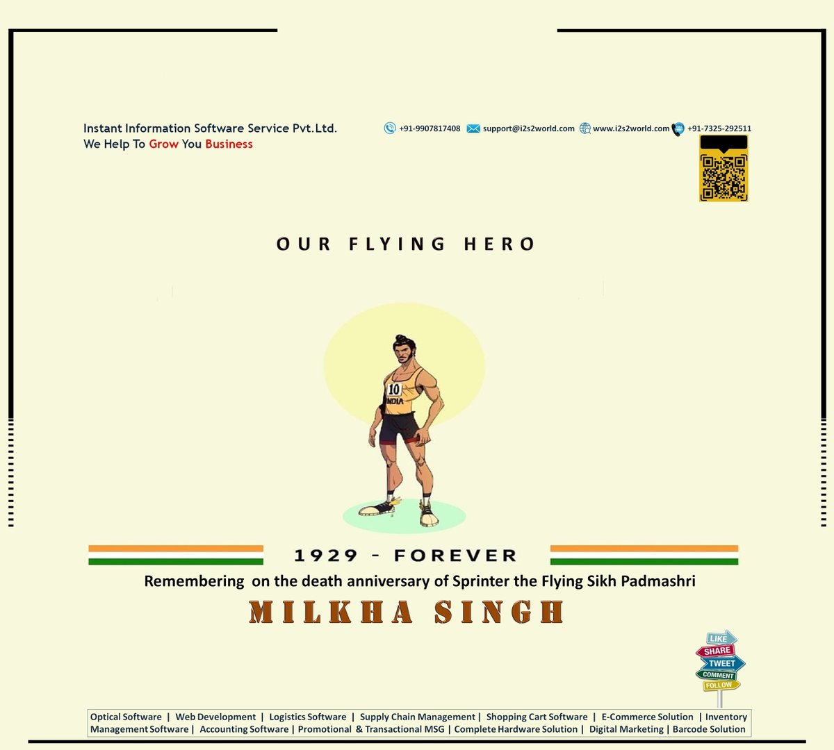 instant_pvt's tweet photo. Paying tribute to one of the most celebrated sports personalities of India #Milkha_Singh
#MilkhaSingh
#फ्लाइंगसिख
#पद्मश्री_मिल्खा_सिंह
#FlyingSikh✨
#Optical_software
#Opticalsoftware
#i2s2
#Optocare
#AaharStore
#Digital_Marketing
#Web_Development
#ERP

https://t.co/3jKYRs2wWK https://t.co/jNVROq2pjY