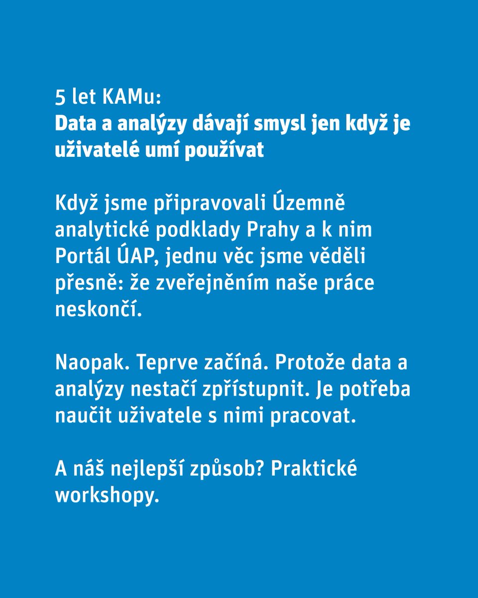 ZdenkaHavlova's tweet photo. Data a analýzy samotné nestačí. Smysl dávají až ve chvíli, kdy s nimi lidé umí pracovat. Proto jsme k Portálu ÚAP Prahy začali dělat praktické workshopy.
#5letKAM #AnalyzyPrahy #Praha #DataOMeste #FaktaNeDojmy #Workshopy https://t.co/jGFpa1t0I1