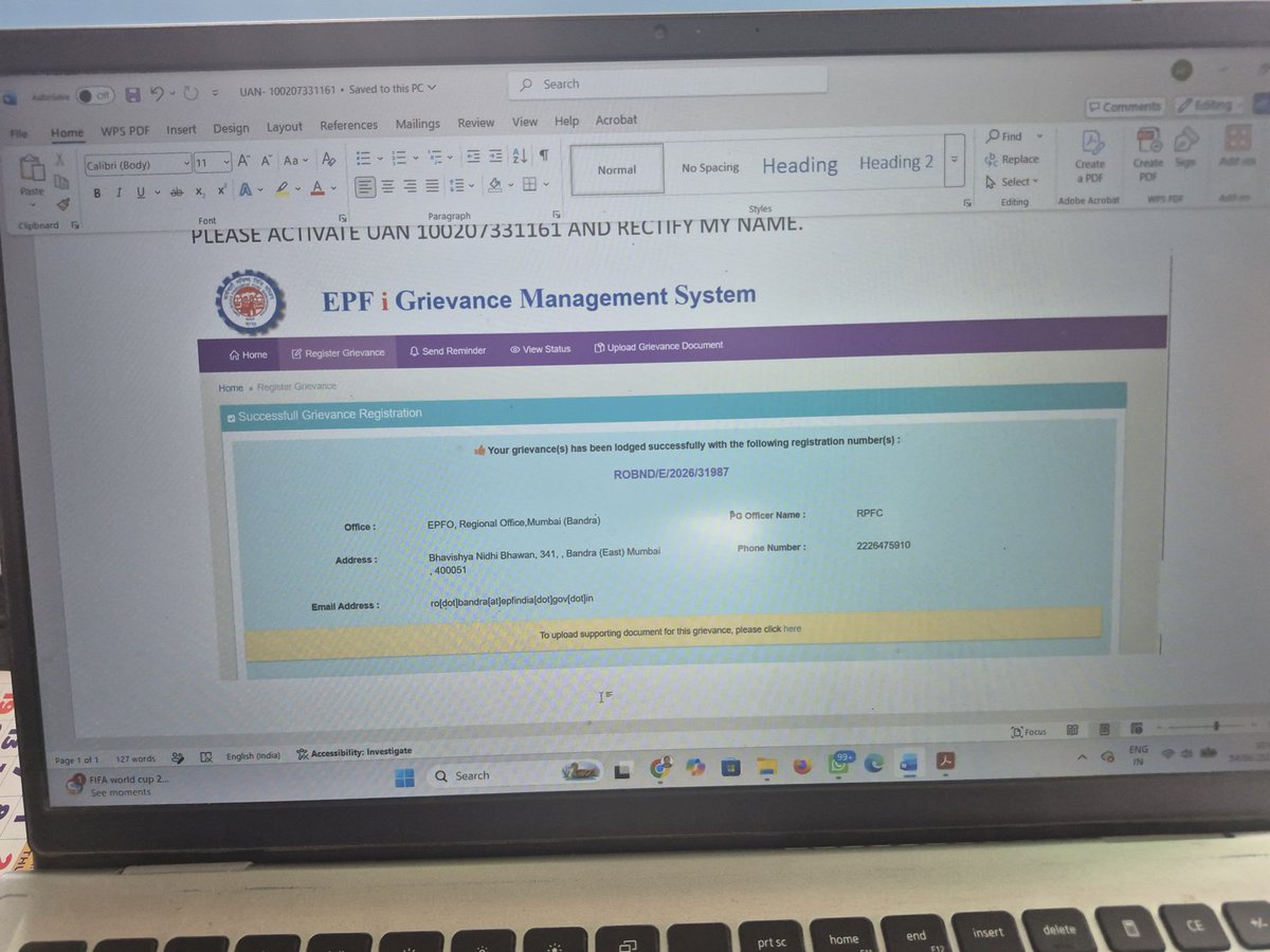 laxmanthayat's tweet photo. Dear Sir @mansukhmandviya ji I have rectified my name in EPFO portal on 14 May, which is lying pending at EPFO Bandra Mumbai and raised grievance on 14 June for same but so far no rectification and activation of my UAN 100207331161. Need your intervention. M-8448767051 https://t.co/BaogEcsWL9