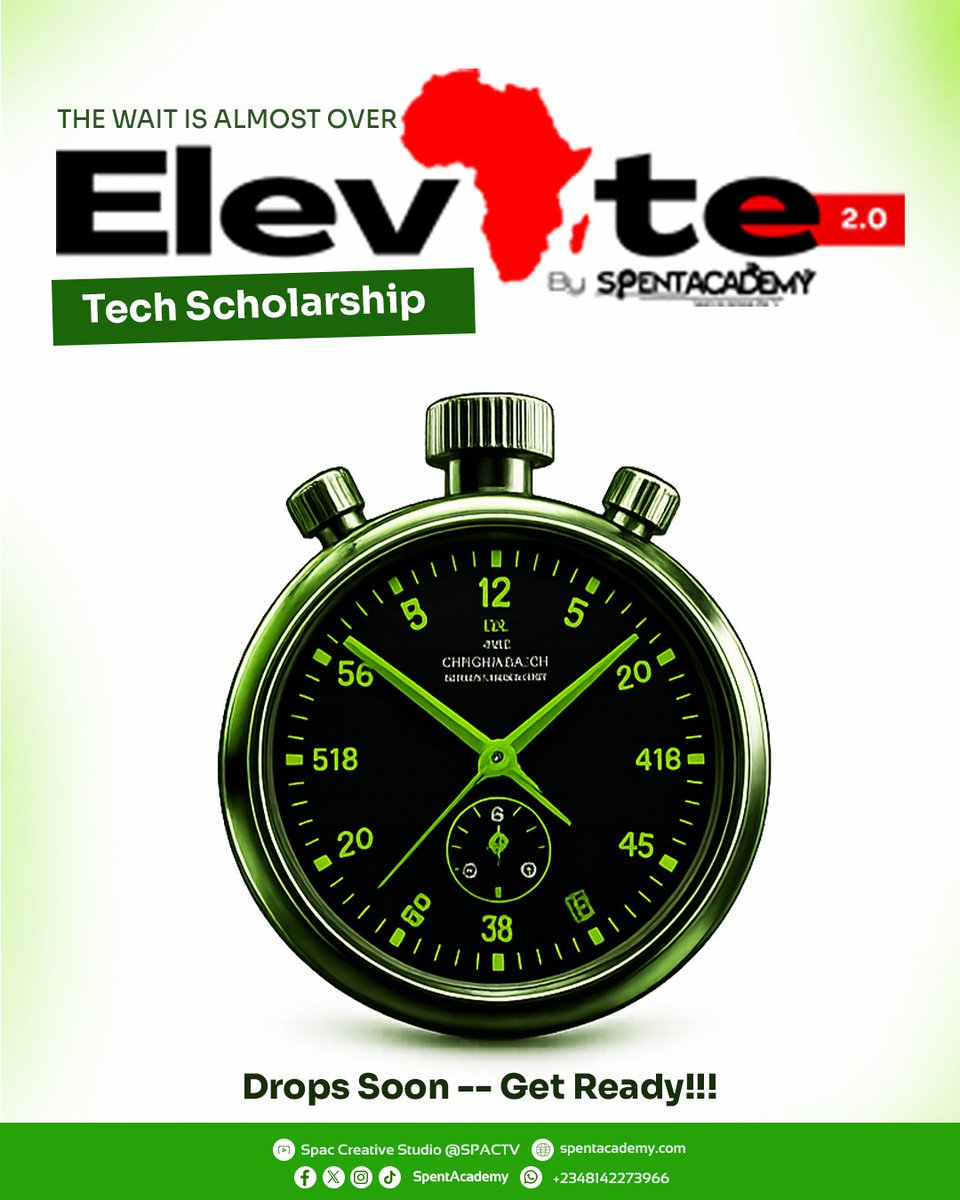 Spentacademy's tweet photo. THE WAIT IS ALMOST OVER!

Something exciting is coming for aspiring tech talents across Africa. 

The Elevate 2.0 Tech Scholarship by Spent Academy is almost here.

Get ready for opportunities, growth, and transformation.

🔥 Drops Soon.

#Elevate2 #TechScholarship #TechAfrica https://t.co/YGn33eE3sz
