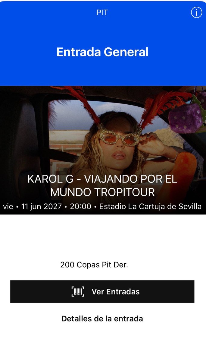 creesspooo's tweet photo. Vendo 3 entradas KAROL G  
- SECCIÓN PIT DERECHA 
- 11 JUNIO 2027 (SEVILLA)
#karolg #sevilla https://t.co/KSUTHAJTED