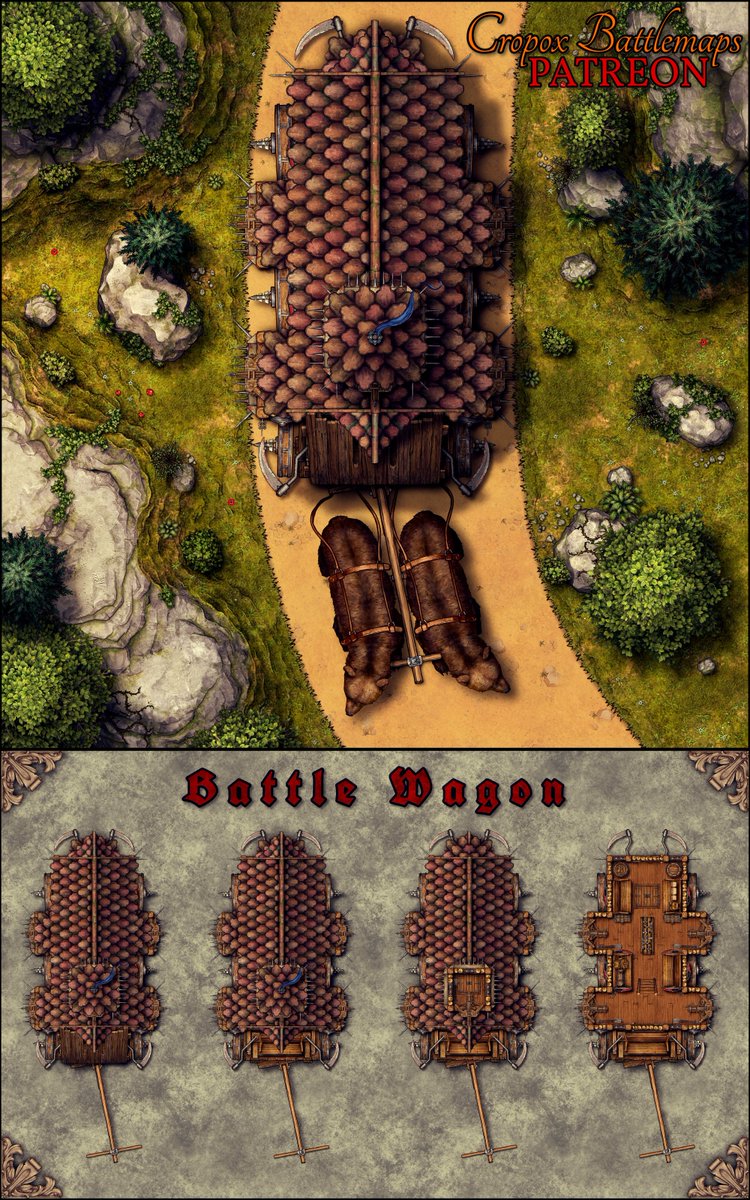 B3ch4r's tweet photo. Battle Wagon
FREE download:
https://t.co/htNypbcY7p
My Battle Map Archive (195+ free maps):
https://t.co/Wgh8V3r88Z
Enjoy!
#battlemap #dnd #dungeonsanddragons #ttrpg #fantasymap #DM https://t.co/bVsyXHPJur