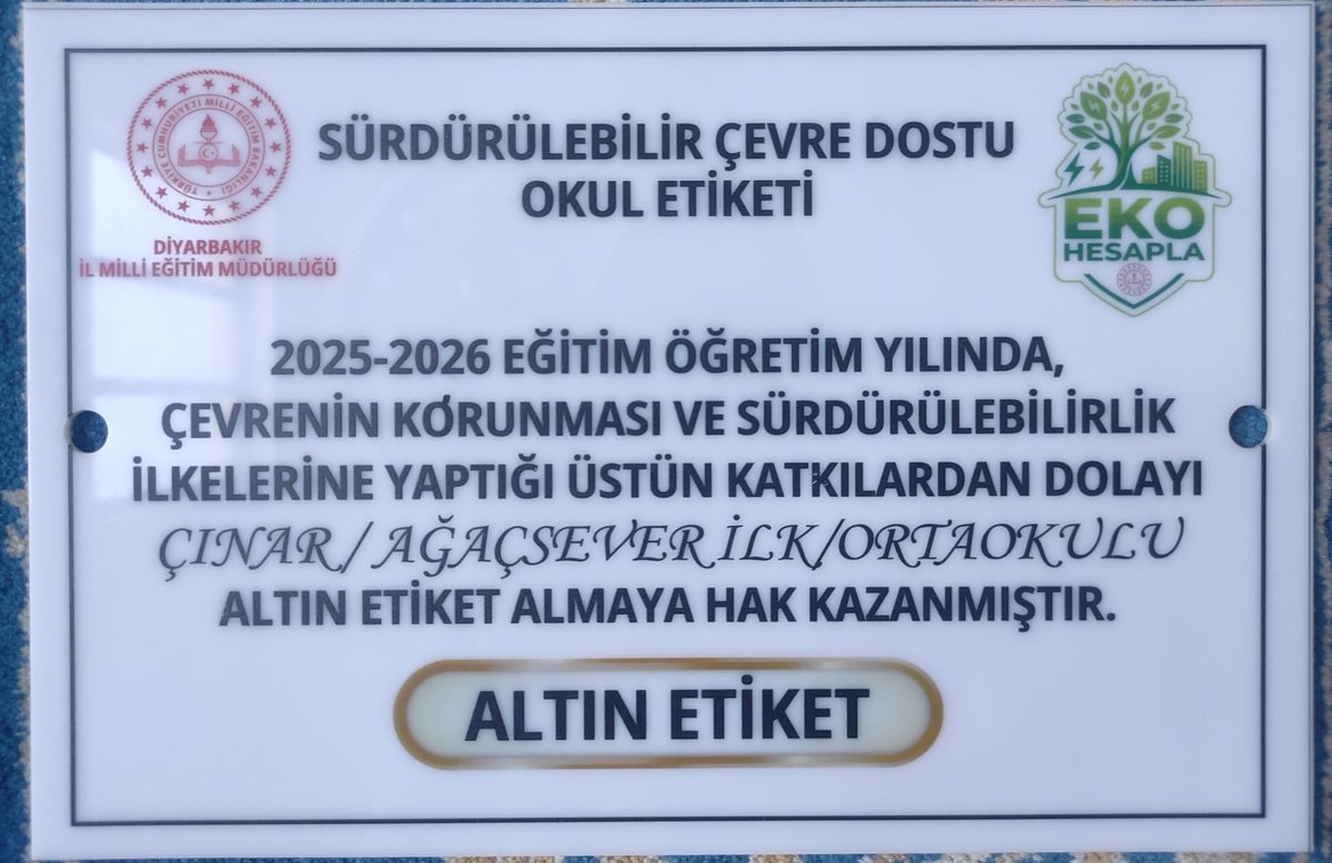 AgacseverCinar's tweet photo. Enerjini Koru, Geleceğini Yaşat" projesindeki özverili çalışmalarıyla okulumuzun altın grupta yer almasını ve "Sürdürülebilir Çevre Dostu Okul" etiketini almaya hak kazanmasını sağlayan İlkokul Müdür Yardımcımız Askeri GÖRAL'ı tebrik eder, katkılarından dolayı teşekkür ederiz. https://t.co/AVbjDo6MzL