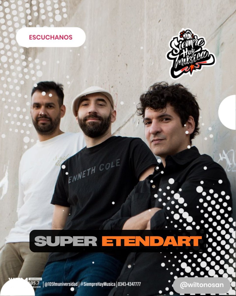 WILTONOSAN's tweet photo. SIEMPRE HAY MÚSICA
Décima temporada
Conduce: Wilton Osan
@wiltonosan
@siemprehaymusica
FM Universidad 105.7
https://t.co/wl5U7f3tKq
Hoy 15 hs  
SUPER ETENDART presenta su álbum debut y anticipa "NO HAY OTRO LUGAR" 
@super.etendart
@wondlessar https://t.co/CSLjGWmPci