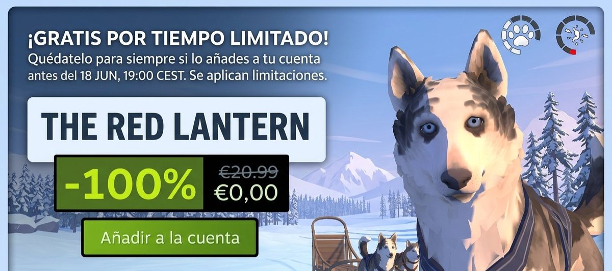 NGPNoticias's tweet photo. ¡Regalazo en Steam! 🚨 
Consigue gratis 'The Red Lantern' y quédatelo para siempre. Una aventura de supervivencia y huskies en Alaska. ¡Solo hasta hoy a las 19:00h! 👇 https://t.co/oT3qlvPjdj
