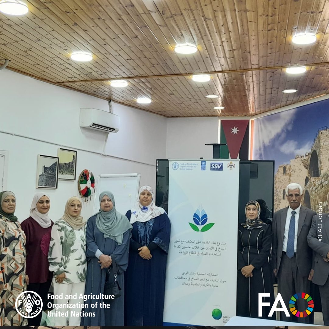 FAOJordan's tweet photo. Strengthening climate resilience in Madaba &amp; Karak 💧

@theGCF #BRCCJ project engaged local communities &amp; CSOs in dialogue on #climate adaptation,water management,climate-smart agriculture &amp; treated wastewater reuse. 
Gathering insights to support sustainable solutions across 🇯🇴 https://t.co/RWSIMX1tzm