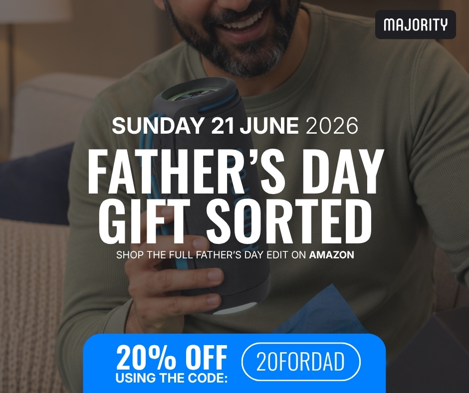 MajorityAudio's tweet photo. Still sorting Dad’s gift? We’ve got the sound covered. 🔊

Shop speakers, soundbars, radios and portable audio on Amazon in time for Father’s Day.

Get 20% off with code 20FORDAD. Gifts from £24.95.

👉 https://t.co/Dw3AG4YKL1

#MajorityAudio #TurnLifeUp #FathersDay https://t.co/P3qxaZb9bB