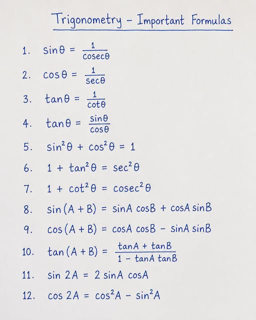 MathHackX's tweet photo. Trigonometry Important Formulas https://t.co/cQGFnJQADy