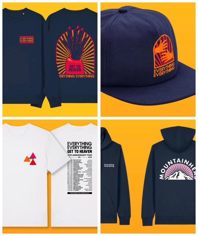 E_E_'s tweet photo. Brand new Get To Heaven embroidered caps now available, as well 2025 tour dates T shirts, sweaters, and some SALE items. Garms galore 🧢 

https://t.co/p23Vw68JKB https://t.co/dZzbpEdgWv
