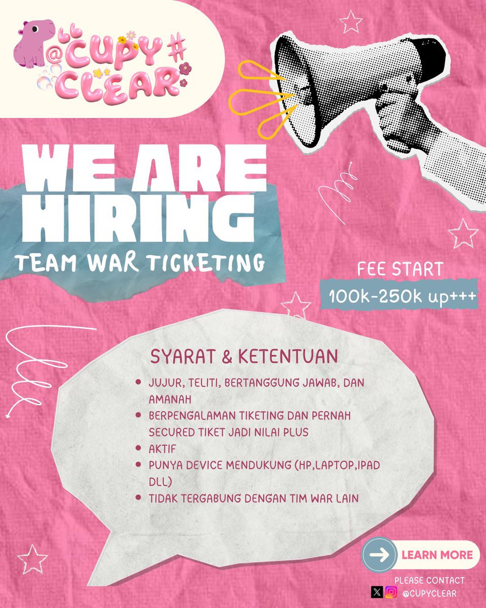 679cookies's tweet photo. 🚨 WE’RE HIRING TIM WAR TIKETING! 🎟️
aku lagi oprec tim war tiket nih! open buat pemula gapapa yang penting:
✅ Device yang memadai
✅ Internet gacor
✅ Waktu luang saat ticketing
💸 Fee 100–250k++/tiket
link daftar : https://t.co/HL9e4zFMs7
#freelance #timwar https://t.co/hJh1DdcxUc