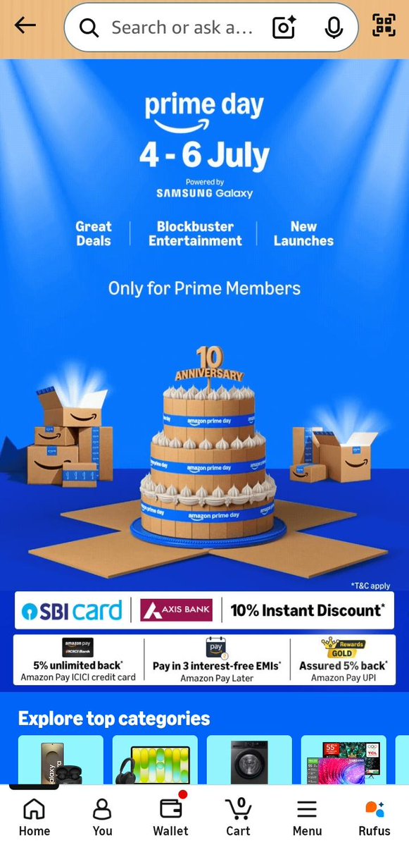 Samreen676's tweet photo. A decade of shopping excellence deserves a grand celebration.
Prime Day continues to delight customers worldwide.
Here's to 10 amazing years!
#10thPrimeDay
https://t.co/1fxoFpppfK