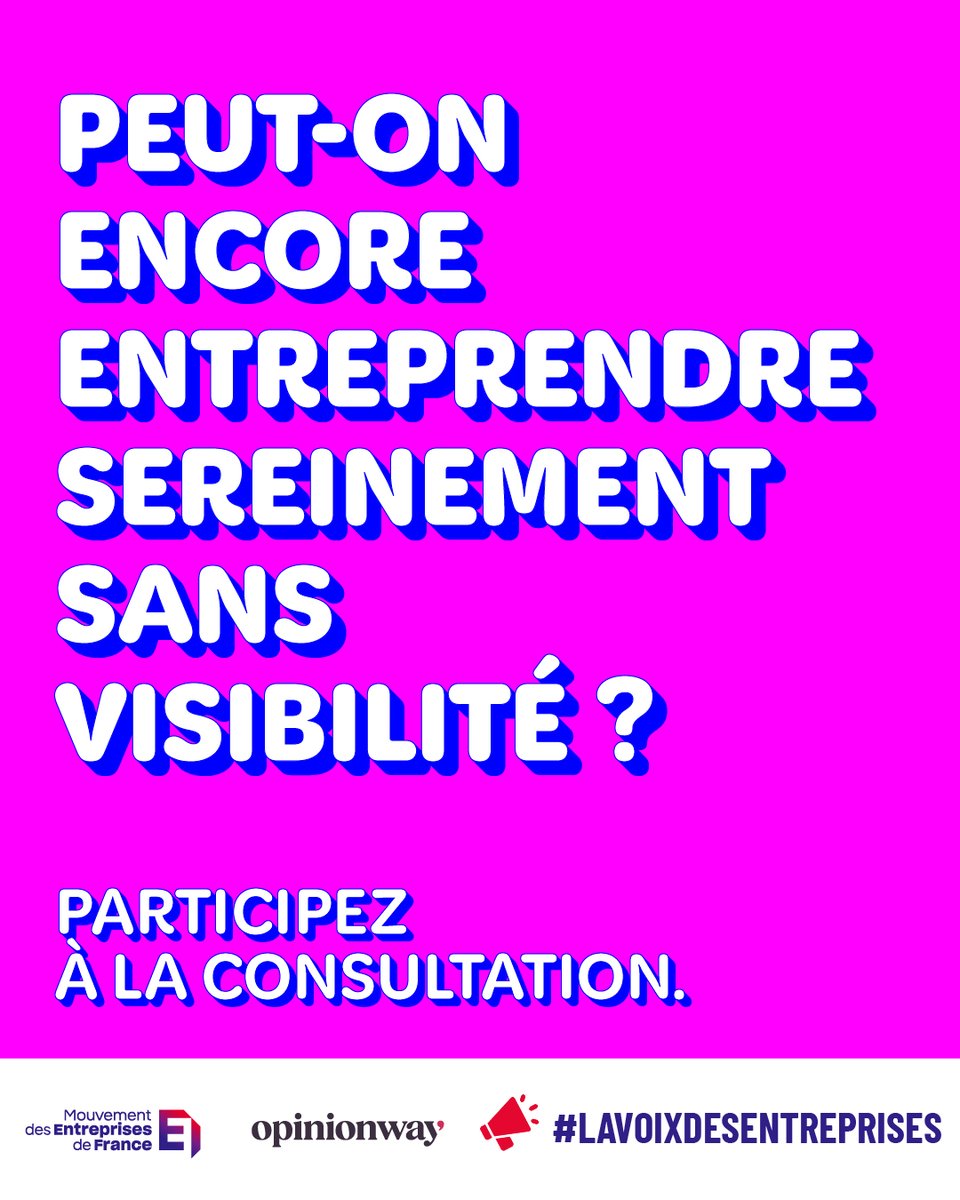 Medef_IDF's tweet photo. #LaVoixDesEntreprises 📣 

Sans visibilité, difficile d’avancer. 
#Entrepreneurs, faites remonter vos attentes pour construire un cadre plus clair.

Participez à la #consultation👉https://t.co/004gYe4Cge

#Presidentielle #Entreprises #TPE #PME #ETI #Economie #MEDEF #IledeFrance https://t.co/AVEiB3lsHV