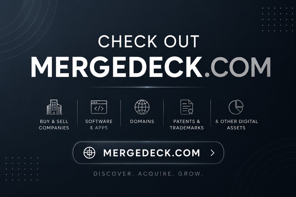 mergedeckcom's tweet photo. Are you a founder, investor, or aspiring business owner?

🚀 Mergedeck is a marketplace for buying and selling businesses and digital assets.

📈 512+ visitors
👥 32 active users
💰 $13M+ assets listed

Just getting started.
https://t.co/7BAklfCLGQ https://t.co/Q7sk9FbdOP