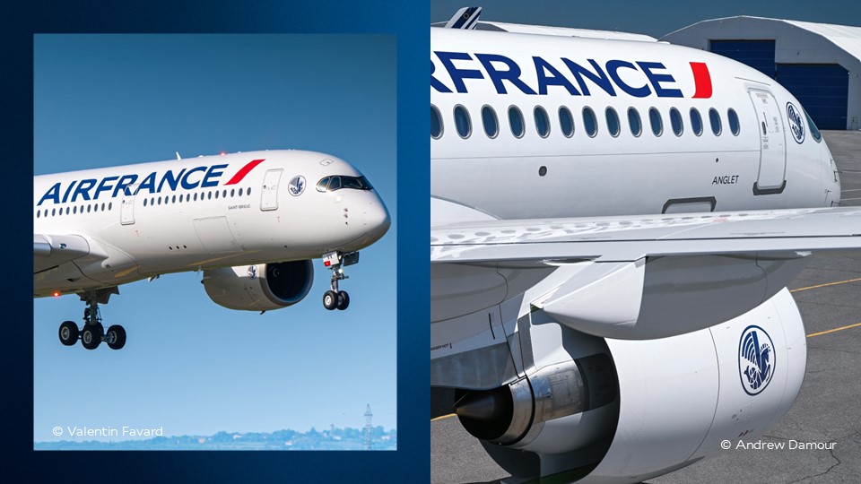 AFnewsroom's tweet photo. Air France poursuit le renouvellement de sa flotte avec l’arrivée d’un A220 baptisé Anglet et d’un A350 nommé Saint-Brieuc. 
Deux appareils de nouvelle génération qui permettent de réduire jusqu'à 25% les émissions de CO₂. https://t.co/DtemHfx0kR https://t.co/VSjZvhK9Oe