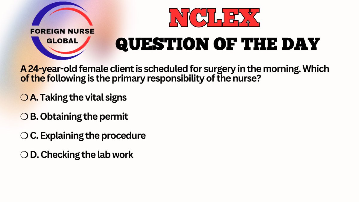 foreignnurseglb's tweet photo. LET'S ATTEMPT NCLEX QUESTION TODAY....
SEND IN YOUR ANSWERS.....
THE CORRECT ANSWER WILL BE POSTED LATER.....
 #FNG #foreignnurseglobal #nclexreview #nclexsurepass #nclexmadeeasy #nclexpass #NCLEX #NCLEX_RN #nclexprep #nclexquestions #nclexstudy #nclextips #USRN #nclexpreparation https://t.co/31KaiKn1jB