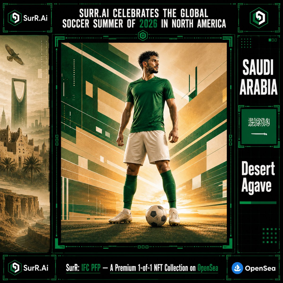 SurRNFTs's tweet photo. ⚽ The chaos. The clock. #Collectibles
SurR: IFC #PFP is live: 53 premium 1-of-1 #phygital #artworks for Global #Soccer Summer 2026

#16 #SaudiArabia
#Collection https://t.co/mOuiy3pfR4
#Backstory https://t.co/XsrrHDKxfj

#Sports #Crypto #NFT #TradingCard #Football #FC https://t.co/60IuQxDqA9