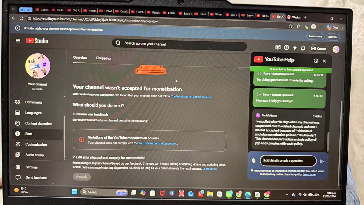 Cartoonsno44522's tweet photo. Hello @TeamYouTube ,My 3 channels were suspended due to a related channel. I resolved the main issue and reapplied.All 3 have the same content type and commentary style, but 1 was accepted and 2 were rejected for generic “YouTube policy violations.”How is this possible ?? https://t.co/EHUyNc6uqA