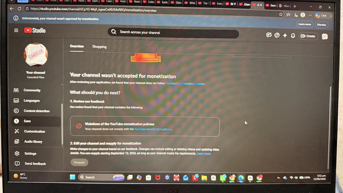 Cartoonsno44522's tweet photo. Hello @TeamYouTube ,My 3 channels were suspended due to a related channel. I resolved the main issue and reapplied.All 3 have the same content type and commentary style, but 1 was accepted and 2 were rejected for generic “YouTube policy violations.”How is this possible ?? https://t.co/EHUyNc6uqA