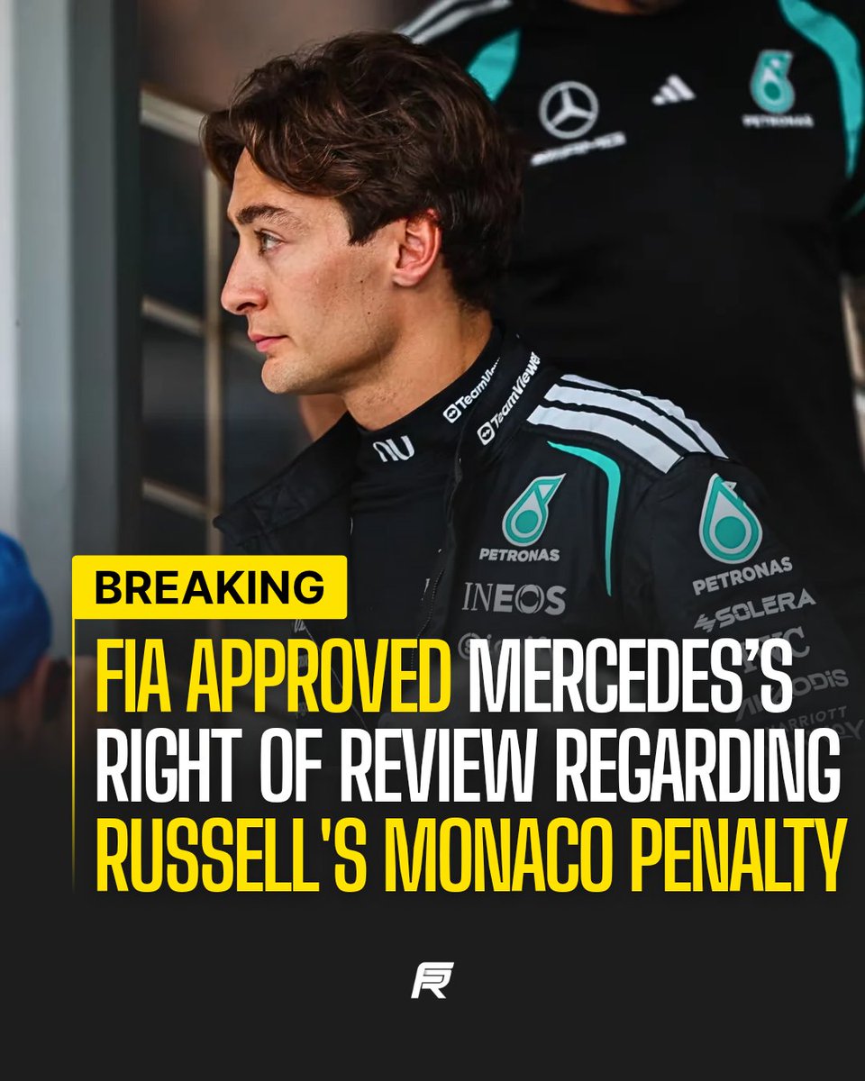 formularoom's tweet photo. 🚨I BREAKING: The FIA approved Mercedes’s right of review regarding George Russell's Monaco GP penalty! ✅ #f1 https://t.co/yntUc0DHYK