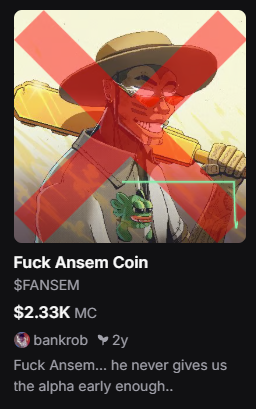 JosephDEVing's tweet photo. @ord1nary_fella If you go to Pump Fun and search for $FANSEM by filtering for the oldest coin, you'll find the OG dedicated to @blknoiz06 

F9ahHxPUs424CKCuZdFenVA2JyhxTj3CuuRH5iZm2wJe https://t.co/K07Lvl9atu