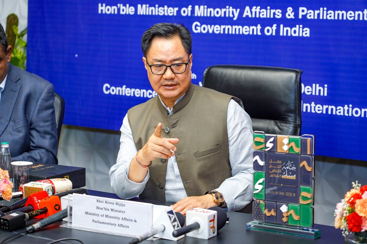 KirenRijiju's tweet photo. Attended the Haj Review Meeting on Haj-related matters at Dr. Ambedkar International Centre, New Delhi, to review the conduct of #Haj2026 and deliberate upon the roadmap for #Haj2027.

Joined by Dr. Srivatsa Krishna ji, Secretary, @MOMAIndia; Smt. Sripriya Ranganathan ji, Secretary (CPV & OIA), @MEAIndia;  Dr. Suhel Ajaz Khan ji, Ambassador of India to the KSA, Riyadh; Shri Fahad Ahmed Khan Suri ji, Consul General of India, Jeddah; Shri Shanavas C. ji, CEO, @hcoi_official; along with senior officials from @MEAIndia, @MOMAIndia, @MoCA_GoI, @HMOIndia, @MoHFW_INDIA, State Haj Committees & esteemed dignitaries.

@CGIJeddah @hajmission @IndianEmbRiyadh