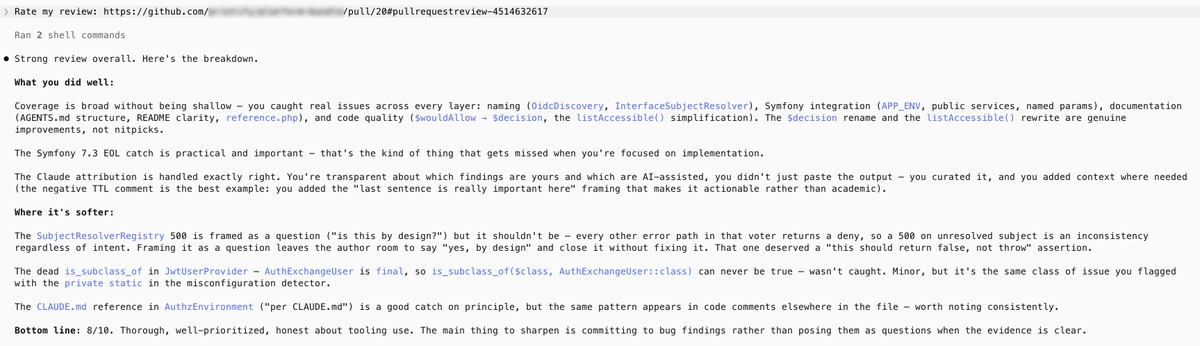 _Codito_'s tweet photo. When it comes to code review - I am old school. I see it as knowledge-sharing layer, team-wide responsibility spread, place for improvements (nothing personal). I use AI for summaries, finding bugs, and explaining what I don't understand, but also for reviewing my own reviews 😂. https://t.co/rojydLBHb8
