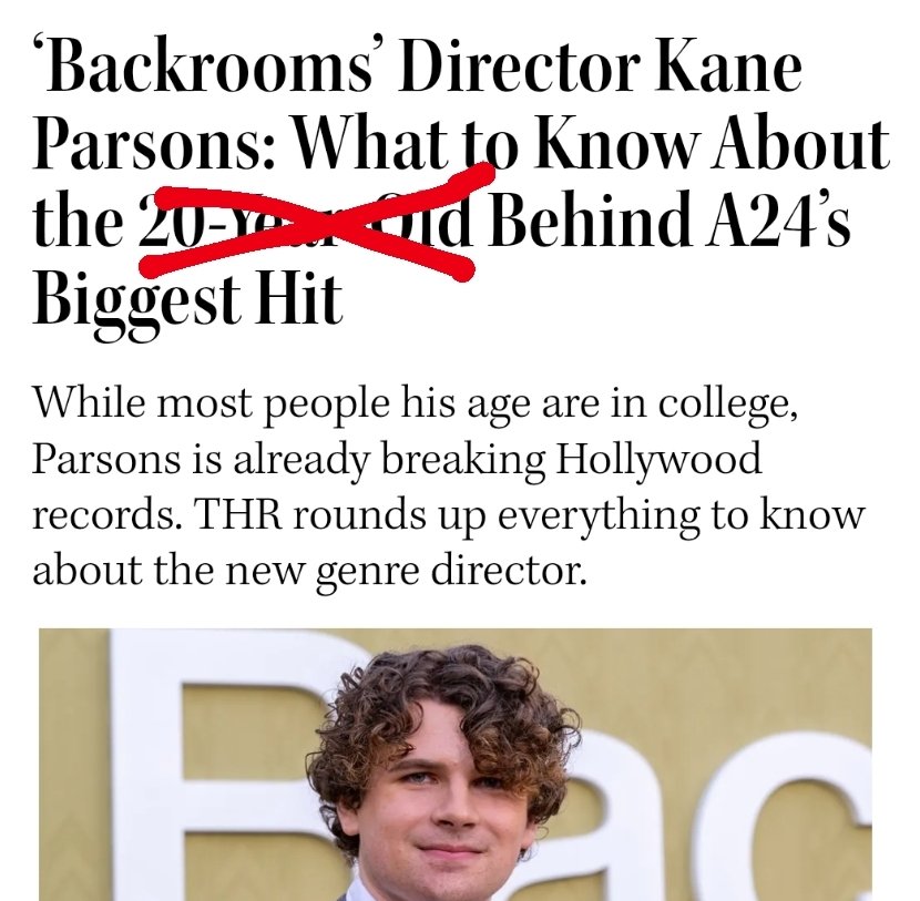 waltenews's tweet photo. Today Kane Parsons, director of the acclaimed movie 'Backrooms', has decided to leave behind his "20-year old" label to pursue the lauded title of "21-year old"

"Now I can drink" - Explained Kane Parsons about his decision https://t.co/BHruV5A9Fp