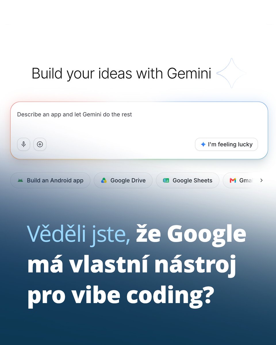 KrelCentral's tweet photo. Jedná se o @GoogleAIStudio 📲 v režimu Build dokáže vytvořit aplikaci jen podle běžného textového zadání 👉 https://t.co/h5chue2ySb

Stačí například napsat...💬
„Vytvoř mi jednoduchou aplikaci pro plánování příspěvků na sociální sítě.“

➡️ AI následně připraví strukturu aplikace, vygeneruje potřebný kód a rovnou zobrazí její funkční náhled.

V současnosti zde můžete vytvářet:
✅ Aplikace
✅ Webové stránky
✅ Aplikace napojené na Gemini, Google Maps nebo Google Workspace
✅ Nativní aplikace pro Android

Projekt můžete dále upravovat pomocí dalších pokynů, ručně editovat jeho kód nebo jej exportovat na GitHub. Hotovou aplikaci lze také nasadit přes Google Cloud.

Zkoušeli jste?

#Google #AI #KrelCentral