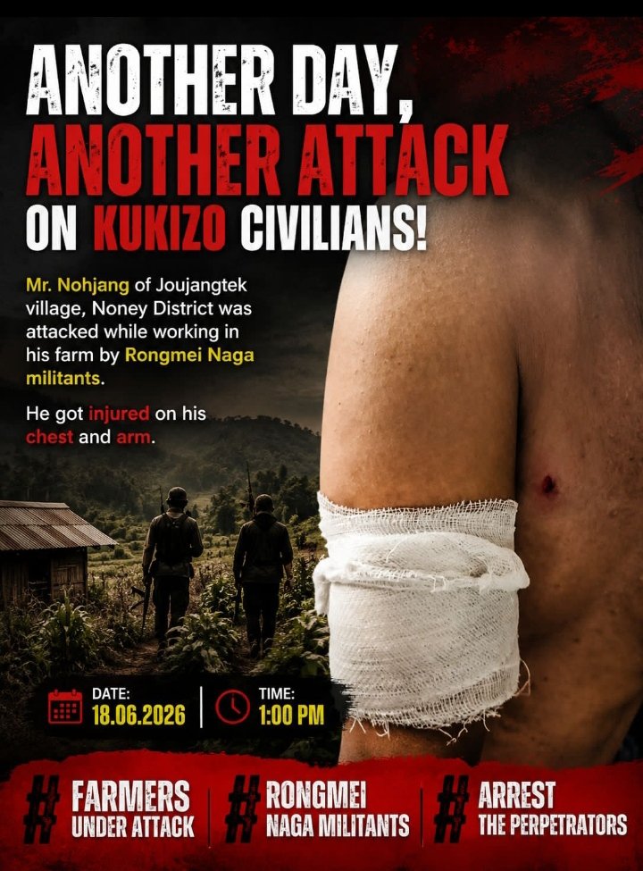 gk_siema's tweet photo. A farmer attacked in broad daylight while earning his livelihood. The reported involvement of Rongmei Naga militants must be thoroughly investigated, and those responsible must face the full force of the law. Enough silence. Enough impunity. @PMOIndia  @HMOIndia @crpfindia https://t.co/TFUl3CX9z5