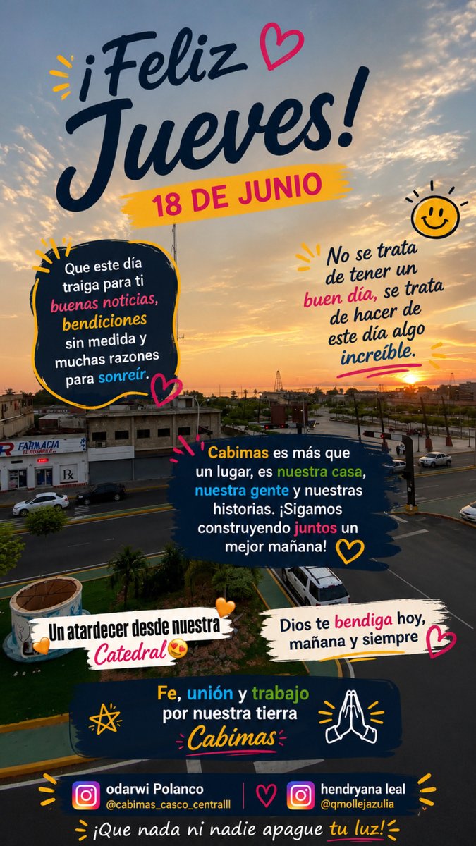 Odarwipolanco's tweet photo. 🌅✨ Un hermoso atardecer nos recuerda que cada día trae una nueva oportunidad para comenzar de nuevo.

Bendiciones para toda mi gente de Cabimas. Que nunca falten la fe, la salud y la esperanza. 🙏💙

📲 @cabimas_casco_centralll
📲 @qmollejazulia

#Cabimas #Atardecer #Bendicione https://t.co/h8mH3WMNMi