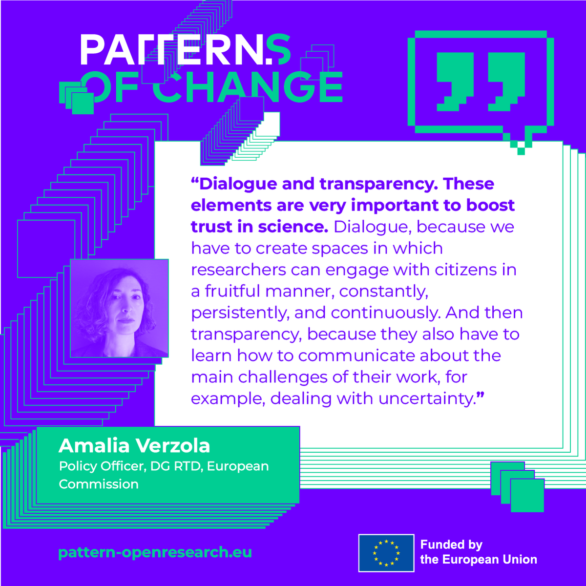 PatternEU's tweet photo. Trust in science isn't built on perfection;it's built on honesty. 🤝

Amalia Verzola (@EU_Commission) shared why we need persistent dialogue and transparency, especially when communicating research uncertainty. 🧬

Full session: https://t.co/GGRD2UlOhA https://t.co/xSsCTqHULq