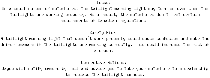 CanadianRecalls's tweet photo. Compliance Recall for 2026 JAYCO MELBOURNE PRESTIGE Lights And Instruments. Approx. 9 units affected. https://t.co/WoxPaDf1bR