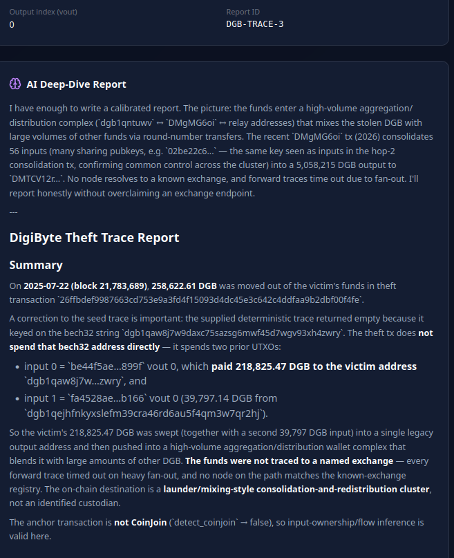 Johnny_DGB's tweet photo. $DGB Fam.  I have supported a number of you through the years after having your Digibyte stolen.  

I'm now building that capability within Panopticon, automating that tracking process and producing a report to file with authorities.

While it is not institutional grade yet, the basic structure is ready to go.  I'll have the rest of it fine tuned within a couple of weeks.  

Feel free to utilize it in advance of that just to see the outputs and give me additional test scenarios, but I have to charge for the deep scan because there is real token cost. https://t.co/qrkJjhgaXs