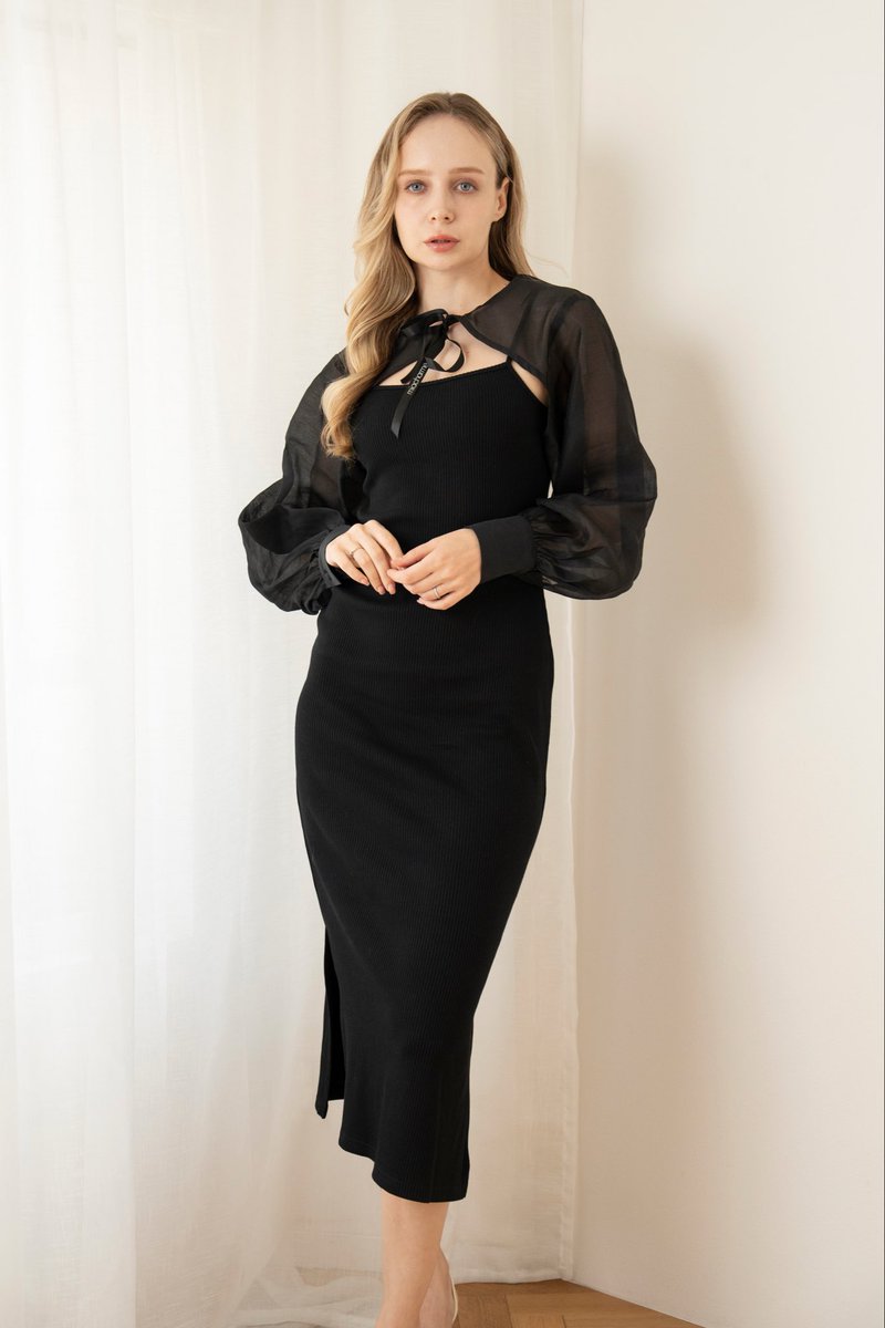 ✨SALE✨ シアーリボンキャミソールワンピース ベージュ/ブラック ¥12,600