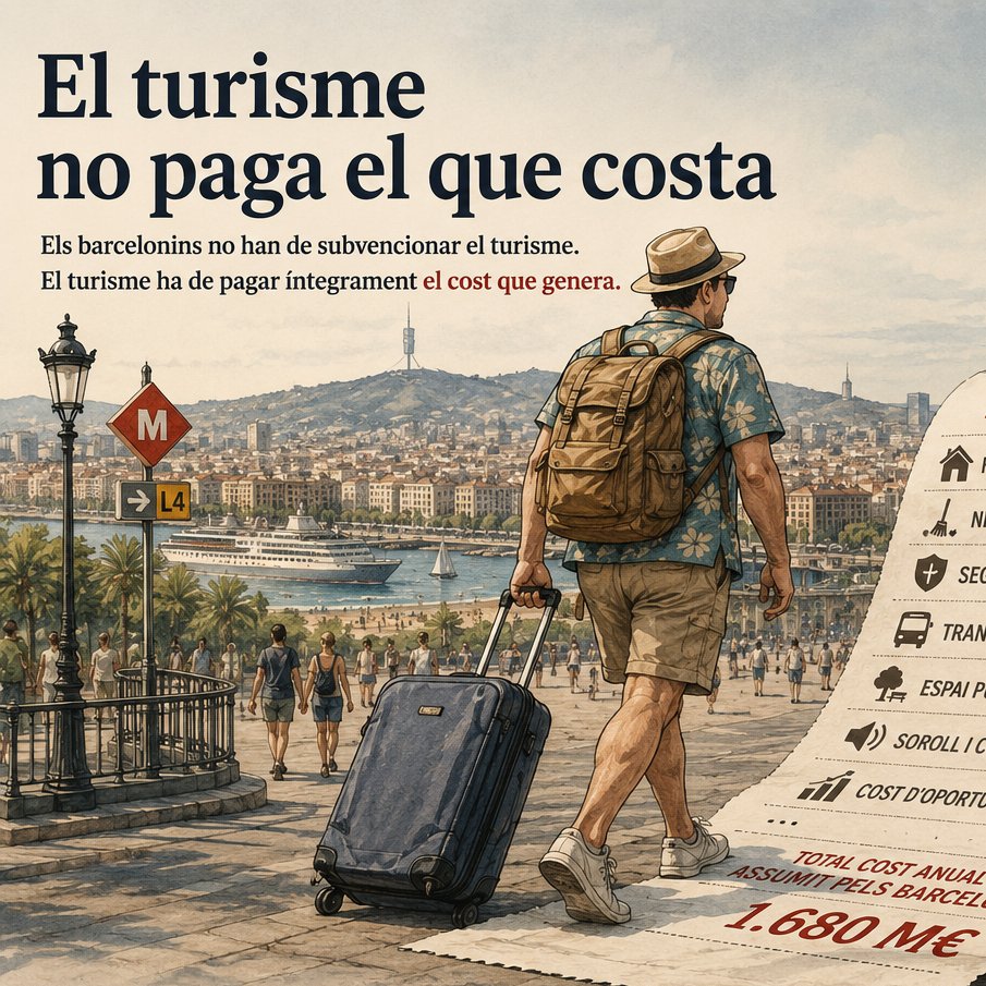 UnSrdeBarcelona's tweet photo. EL TURISTA DE BARCELONA NO PAGA EL QUE ENS COSTA.

L'alcalde Collboni celebra aquests dies l'augment de la taxa turística. Simplificant, fins a 8 euros/ dia. Ho presenta com una gran victòria política. Una manera de fer que el turisme contribueixi més a la ciutat.

La pregunta és: De veritat creiem que amb 8 euros al dia es paguen els serveis que si li presten al turista?
Perquè el problema no és si la taxa turística ha de ser de 4, 8 o 12 euros. El problema és que continuem discutint sobre quant ha de pagar el turista sense haver calculat abans quant ens costa.

I aquí és on el debat es torna interessant. Durant anys ens hem repetit que el turisme genera riquesa. I és cert. Barcelona seria una ciutat més pobra sense els milions de visitants que cada any arriben per l'aeroport, els congressos, els creuers o la seva oferta cultural.

Però també és cert que el turisme genera costos. Just to name a few...
Habitatge més car.
Espai públic saturat.
Més despesa en neteja.
Més despesa en seguretat.
Més pressió sobre el transport públic.
Més manteniment urbà.
Més congestió.
Més consum d'aigua i energètic.
Més soroll. Més tot...

... però sobretot, un enorme cost d'oportunitat: Perquè cada metre quadrat dedicat a una activitat turística és un metre quadrat que no es dedica a habitatge, indústria, comerç local o activitat econòmica d'alt valor afegit.

L'Informe Fènix planteja una reflexió incòmoda però necessària: Catalunya necessita generar més prosperitat, més productivitat i més valor afegit. La pregunta, per tant, no és si volem més o menys turisme. La pregunta és si el model actual soporta la fiscalitat adequada.

Posem-ho fàcil d'entendre, imaginem-nos un treballador promig barceloní, 34.000€ de sou promig. De 5.000 a 7.000€ només en IRPF. A banda, IVA, cotitzacions socials, IBI, impostos especials i desenes de taxes directes i indirectes. Fàcilment, 25-30€ al dia en impostos directes e indirectes.

En canvi, un visitant que consumeix intensament la ciutat durant tres o quatre dies paga una quantitat molt menor, un terç o la meitat. Té sentit?

Jo crec que no. Clar que no!
Els barcelonins no haurien de subvencionar el turisme. El turisme hauria de pagar íntegrament el cost que genera. I si aquest cost és de 25 euros al dia, haurien de ser 25 euros. Si és de 35, haurien de ser 35.

No per castigar el visitant. No per convertir Barcelona en un ghetto exclusiu per guiris de pasta. Precisament al contrari. Perquè Barcelona ha de continuar sent una ciutat global.

L'estudi recent de la Cambra de Comerç recorda una realitat que sovint s'oblida: Gran part de la connectivitat internacional de Barcelona existeix gràcies a la massa crítica que genera el turisme. Sense aquesta demanda, moltes rutes intercontinentals simplement no existirien.

Però una ciutat madura no subvenciona les seves activitats econòmiques. Les gestiona. Les ordena. I els hi posa preu. El preu que toca.

La discussió real no és si la taxa turística ha de ser de 8 euros. La discussió real és si Barcelona està cobrant el cost real d'utilitzar Barcelona. I sospito, de fet estic convençut, que la resposta és no. Mentre l'alcalde Collboni continui fardant de pujar la taxa a 8€ al seu Intsgaram, els barcelonins continuaran assumint una factura molt superior.

Potser ha arribat l'hora de deixar de preguntar-nos quant paga el turista, i començar a preguntar-nos quant ens costa.

M'agradaria que això també fos un dels debats importants de les Primàries de @JuntsXCat:

@gloriafreixav / @JACS_JaumeACS / @pilarcalvo13 / @jmartigalbis