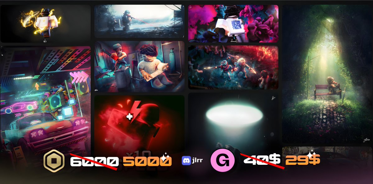 vaierone's tweet photo. I'm now taking orders for dramatic, stylized art! I'm dropping prices by 15%: thumbnails, PFPs, headers, whatever you're building. DM me on Discord for more info!
💬Discord: jlrr
Full portfolio in bio
#roblox #b3d #blender #gfx #robloxart #pfps #commission #davinci https://t.co/RjipgBqCTt