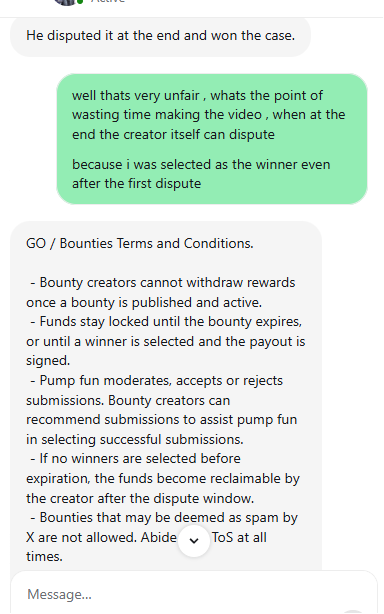 Web3GuyPk's tweet photo. The @Pumpfun bounty is a big, ongoing scam. Imagine winning a bounty, someone disputes it, and you still win after 7-10 days of checking... but guess what? The mods lock your rewards. All that hard work down the drain. I am attaching screenshots here 👇👇 https://t.co/TJIRjV4ayC