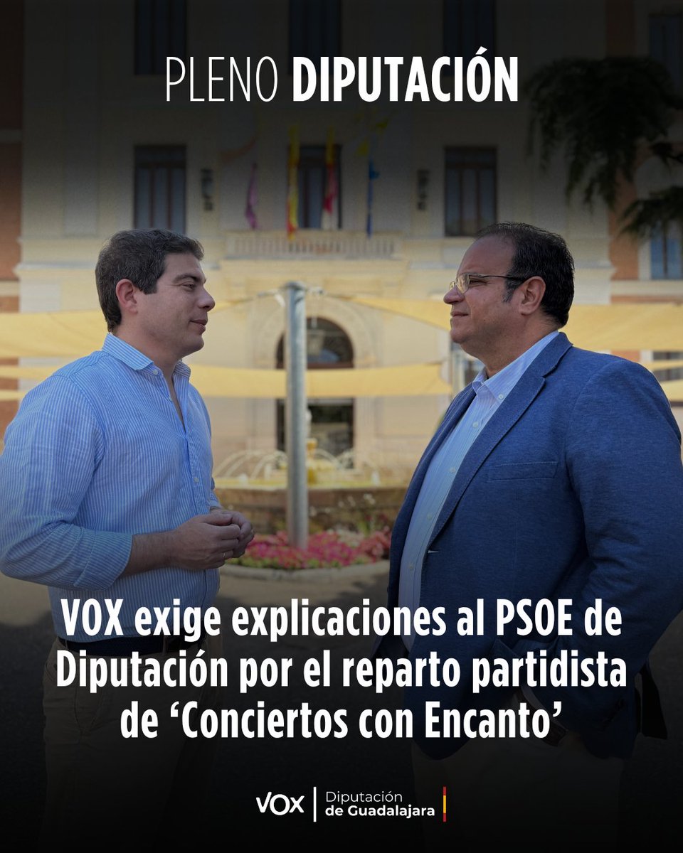 VOX_Guadalajara's tweet photo. 🟢 VOX exige explicaciones al PSOE de Diputación por el reparto de ‘Conciertos con Encanto’.

🎶 25 de 29 actuaciones han ido a municipios gobernados por el PSOE.

💶 La cultura no puede ser el cortijo de nadie.

👉 https://t.co/5s1RjkfKRp https://t.co/jQy4h0aSRw