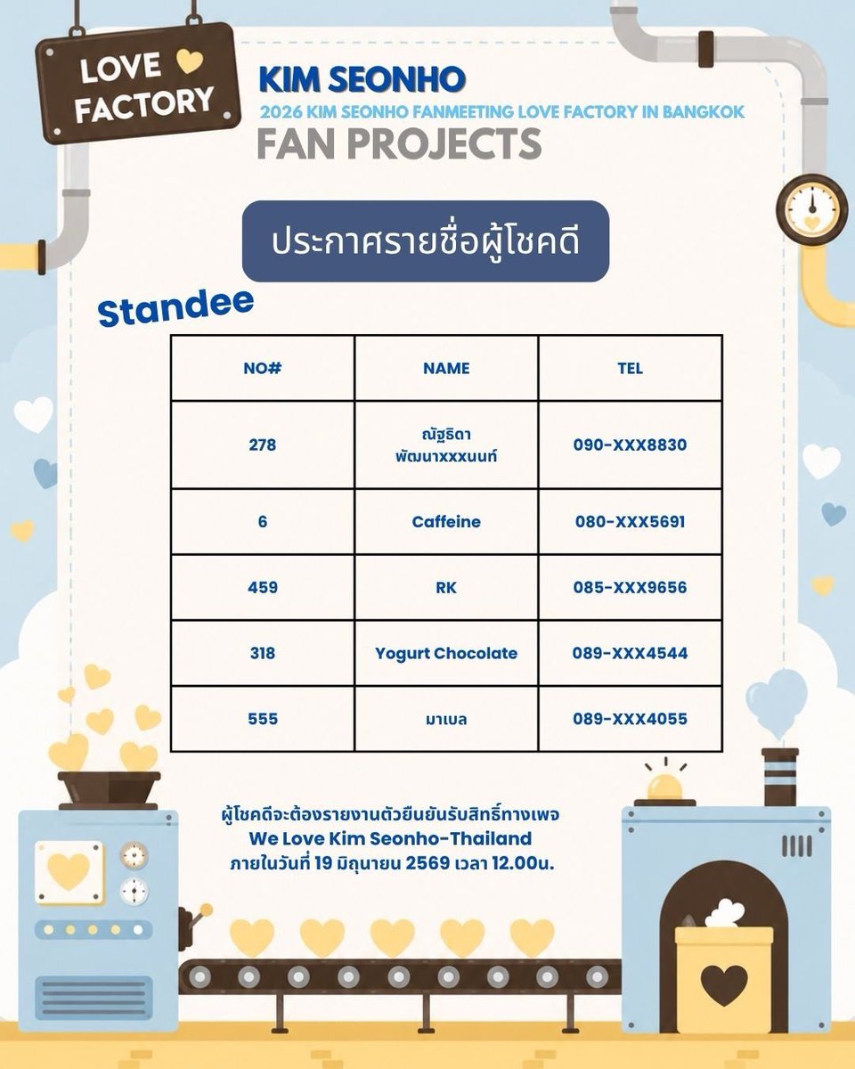 SH__sunshineTH's tweet photo. ประกาศรายชื่อผู้โชคดี กิจกรรมลุ้นรับสแตนดี้และเฟรมคุณคิมซอนโฮกลับบ้าน🏘️

ตรวจสอบรายชื่อ และติดต่อกลับทางเพจ🩵
ผู้โชคดีโปรดมายืนยันสิทธิ ภายใน วันที่ 19 มิ.ย. 12:00 น.
หากไม่มายืนยันสิทธิ จะถือว่าสละสิทธิ

#LOVE_FACTORY_IN_BANGKOK
#kimseonho #คิมซอนโฮ #김선호 https://t.co/xxqXqKiPpG